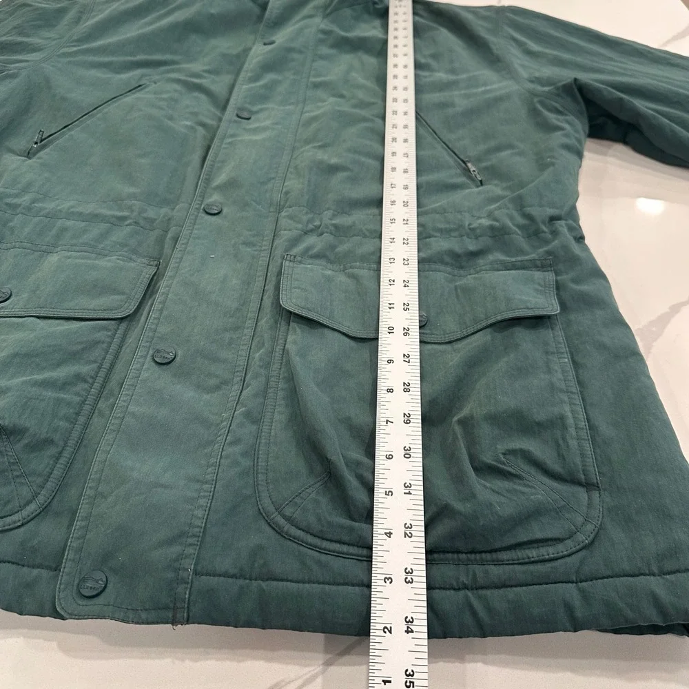 Vintage LL Bean Parka Mens L Green Wool Plaid Lined Hooded Chore Coat Jacket 90s